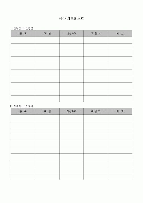 (경조사) 예단체크리스트(결혼식)
