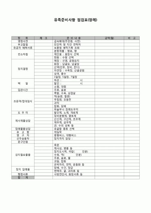 (경조사) 유족준비사항 점검표(장례)