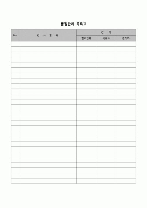 (품질관리)품질 관리 목록표