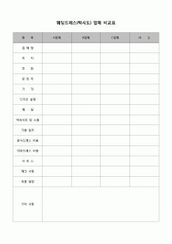 (경조사)  웨딩드레스(턱시도) 업체비교표