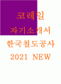 코레일자소서자기소개서 2021년]한국철도공사 자소서자기소개서 코레일자소서 코레일자기소개서 지원 분야의 직무를 수행하는데 있어 지원자의 전문성 입사 후 코레일 기여 방안에 대해작성 1페이지