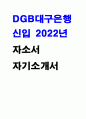 DGB대구은행 자기소개서] 2022년 DGB대구은행 자소서 DGB 대구은행에 지원하게 된 동기 향후목표 DGB 대구은행의 핵심가치 디지털금융 전환 시대에 DGB 대구은행의 현재 위치 1페이지